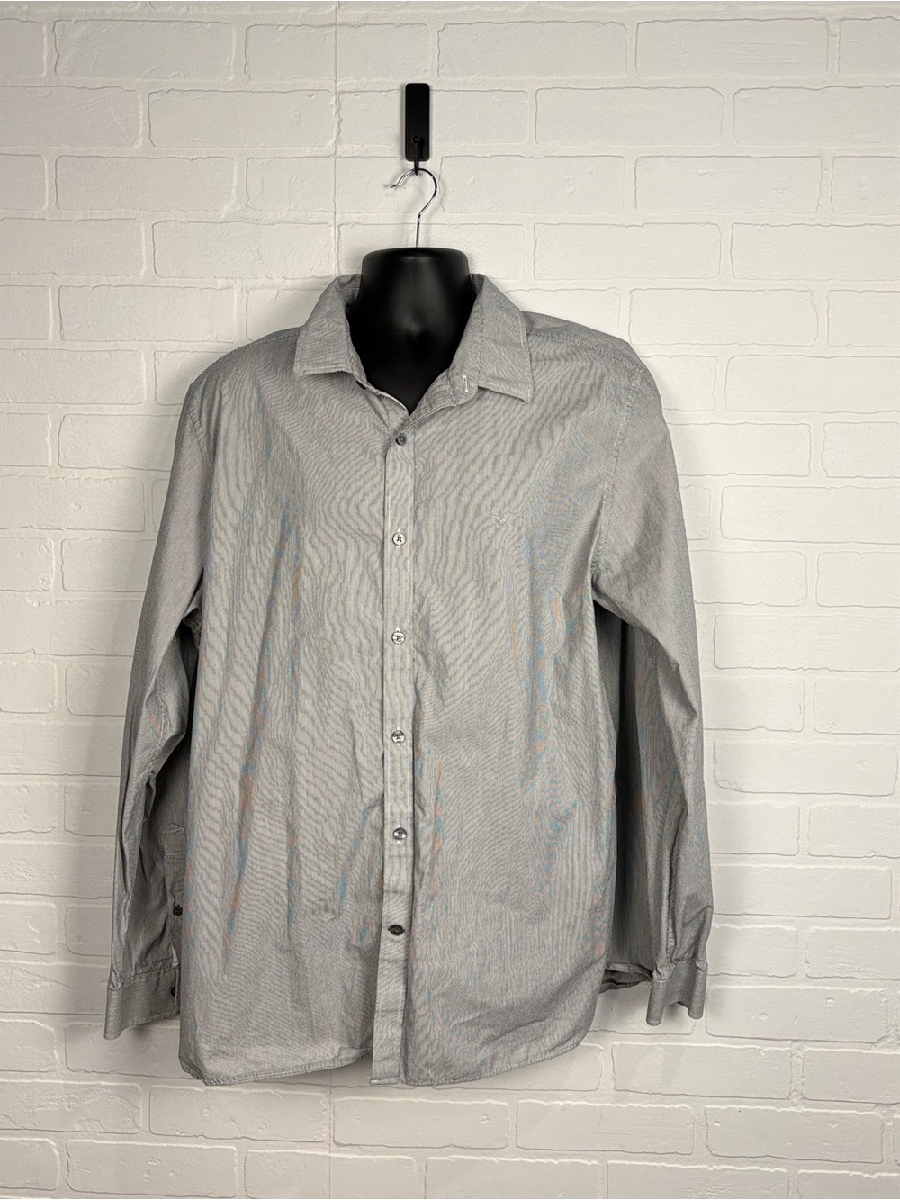 American Eagle Men's Gray Pinstripe Slim Fit Long Sleeve Button Down Shirt 2XL